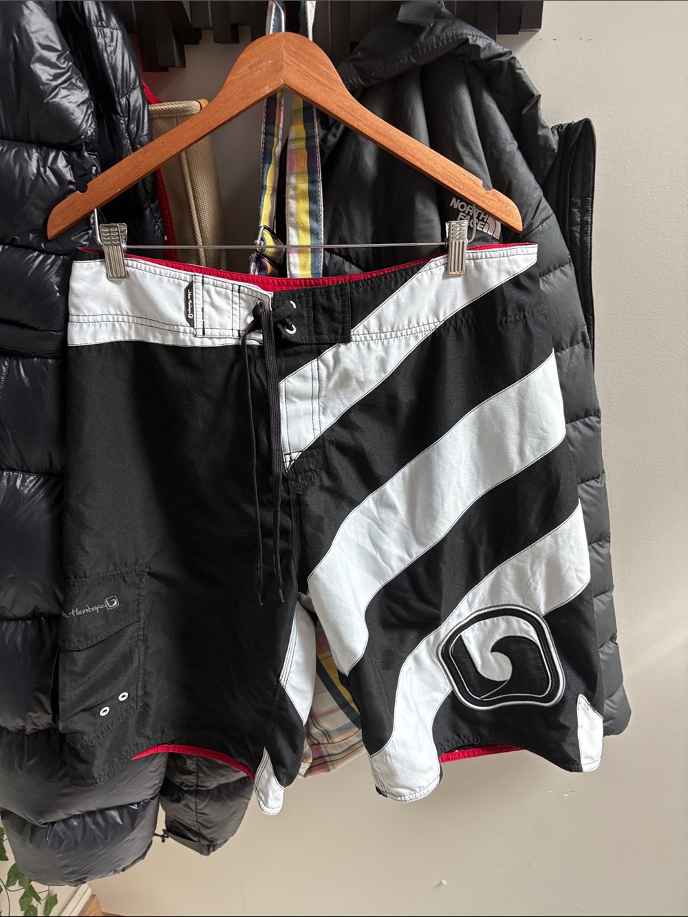 Y2K 2000s 90s Black & White Striped Men’s Board Shorts